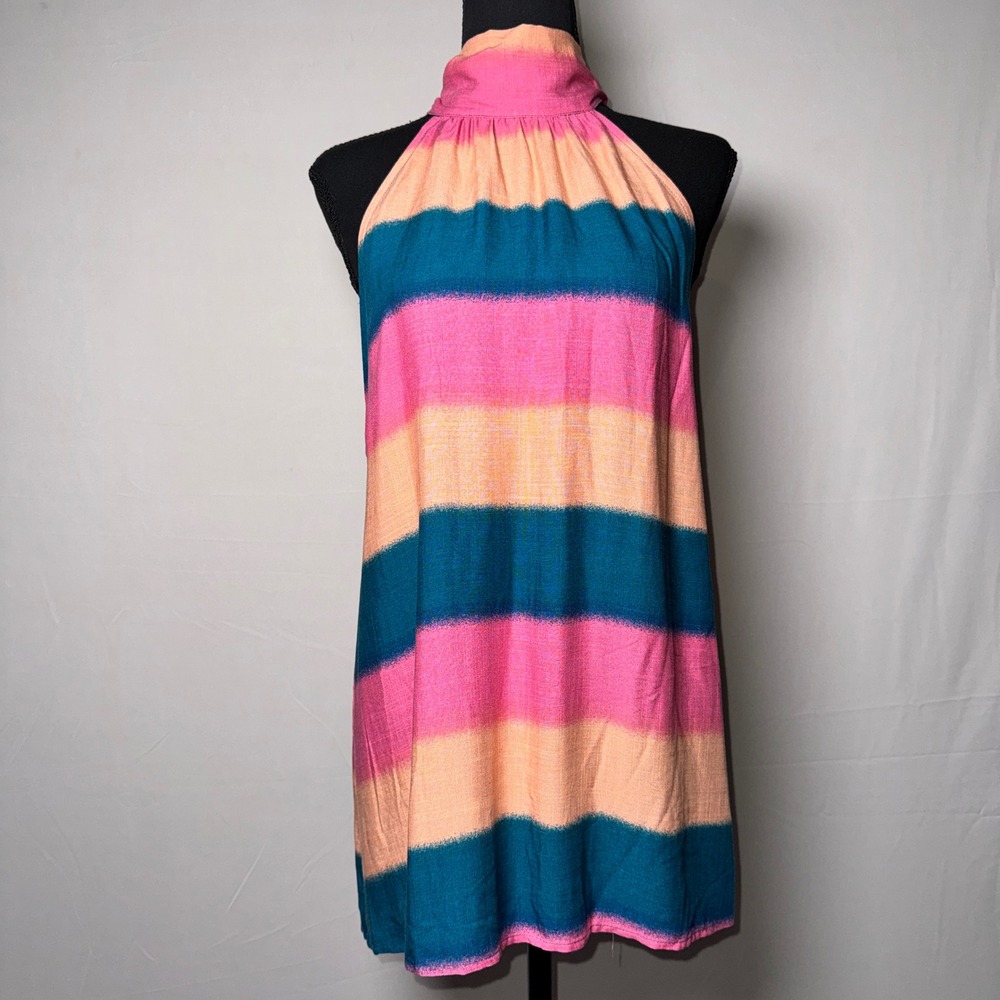 Jess Lea Womens Halter Neck Striped Tunic Pink Teal Beach Summer ST11794 L NEW
